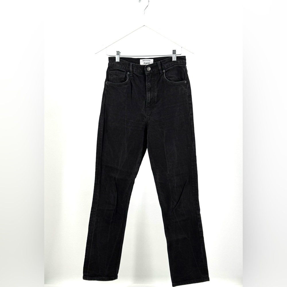Reformation Jeans Liza Ultra High Rise Straight Leg Black Wash Jeans Size 28